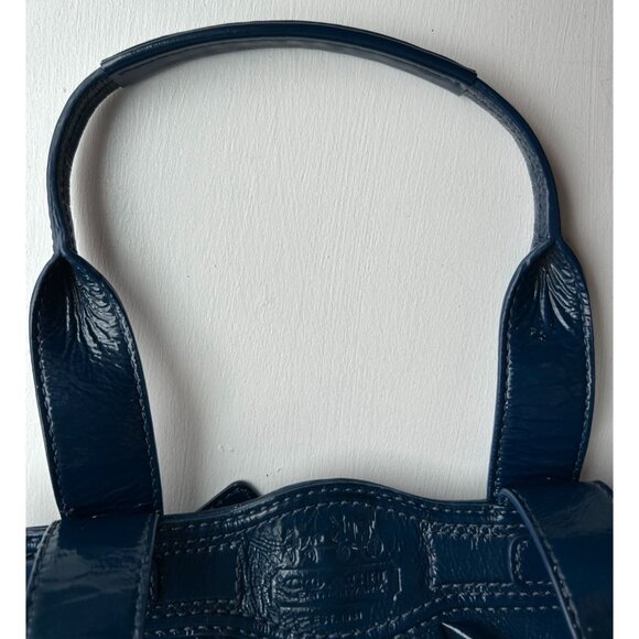 Coach Blue Patent Leather Tote Bag With Silver Turnlock & Keychain Charm - Picture 6 of 16